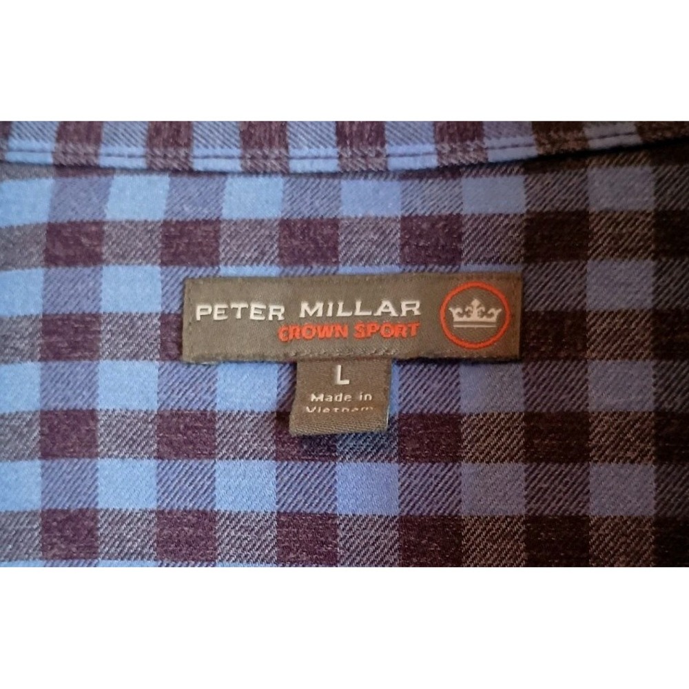 Peter Millar Crown Sport Blue & Plum Check Long Sleeve Button Down Shirt Men's L - Picture 4 of 10